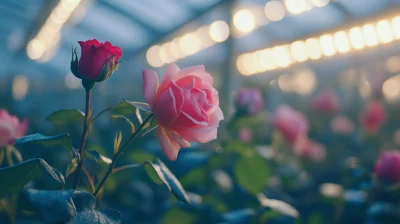 Pink Roses in Greenhouse