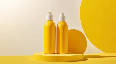 Yellow Sunscreen Bottles on White Background