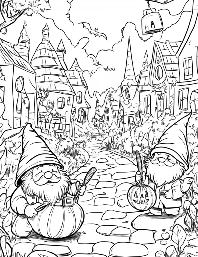 Halloween Gnomes Coloring Page