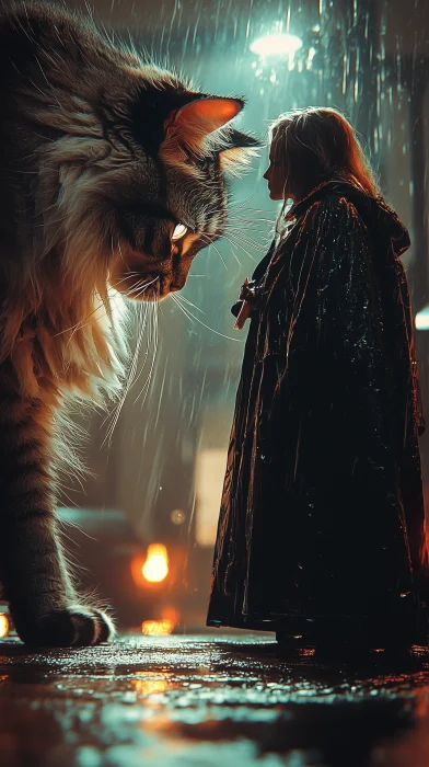 Giant Lighting Cat and Woman