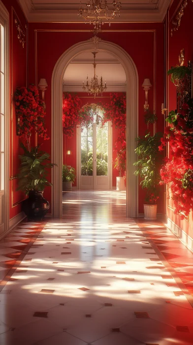 Neoclassic Interior Design with Red Theme