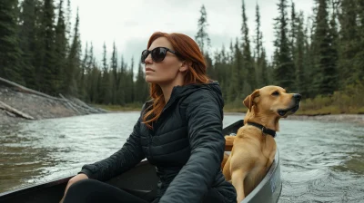 Woman Canoeing with Labrador Dog