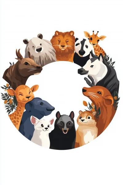 Animal Circle Greeting Illustration