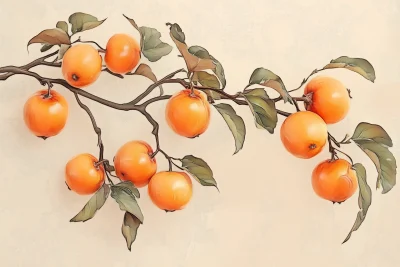 Cartoon Style Hand Drawn Persimmon Branch