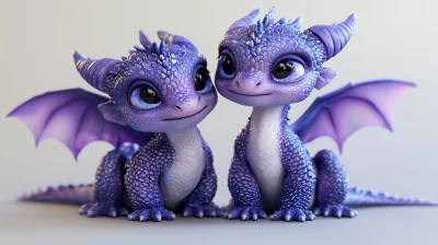 Baby Dragon Twins in Purple Colors