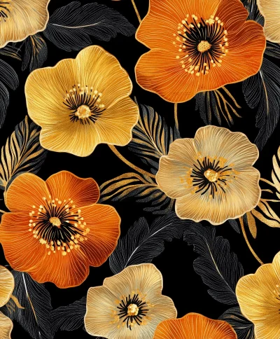 Floral Gold and Black Pattern