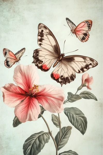 Vintage Botanical Floral and Butterflies