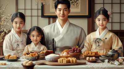 Traditional Korean Family Celebrating Chuseok