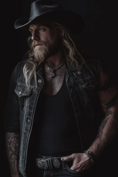 Tattooed Biker in Stetson Hat