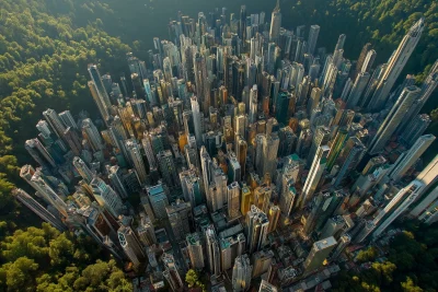 Aerial view of a fictional city with Mega Skyline