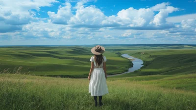 Girl embracing nature on grassland