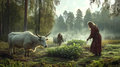 Ancient Finnish Mythical Agricultural Scene