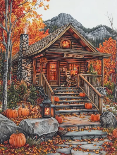 Cozy Cabin in Autumn Foliage