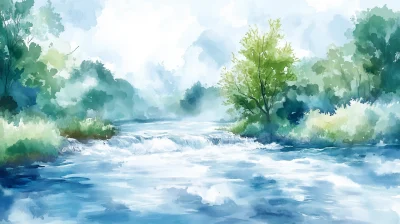 Watercolor River and Rapids