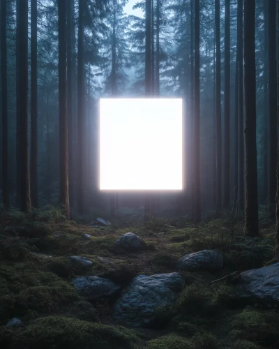 LED Screen in Coniferous Forest