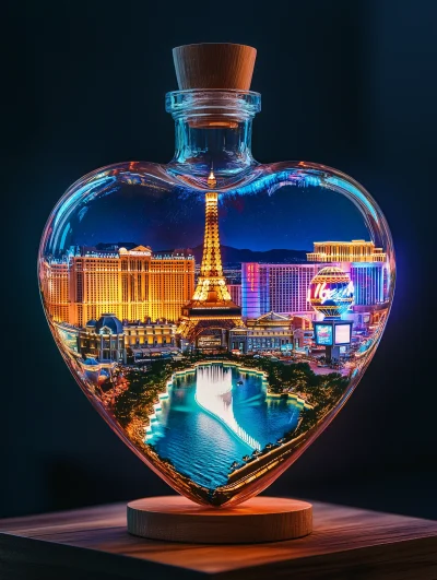 Las Vegas Night Landscape with Illuminated Fountains