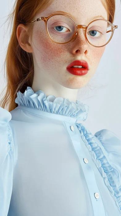 Elegant Woman in Light Blue Blouse