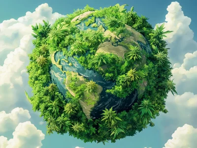 Globe of the Earth made of Marijuana and Weed Plants in Studio Ghibli Animation Style