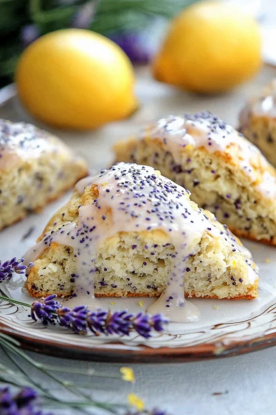 Lemon Poppy Seed Scones with Lavender Glaze