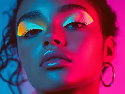 Futuristic Hispanic Woman with Neon Eye Makeup