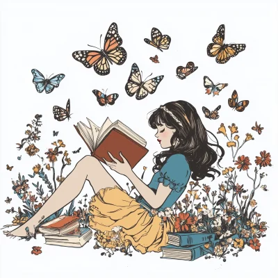 Retro Girl Reading a Book