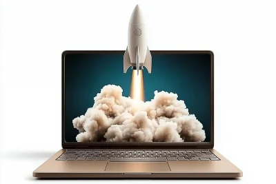 Rocket Taking Off from Laptop Screen