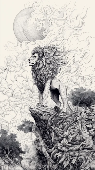 Majestic Lion in Black and White