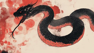 Red Snake in Japanese Art Style