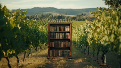 Vintage Bookshelf in a Vineyard