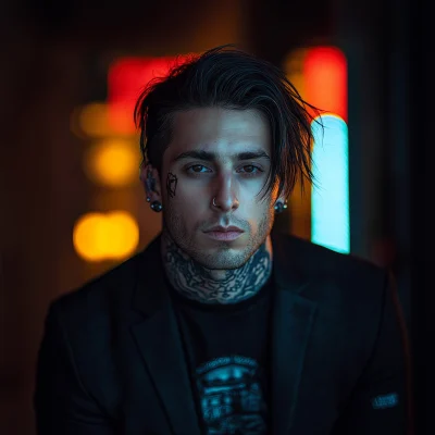 Serious Male Punk in Black Suit