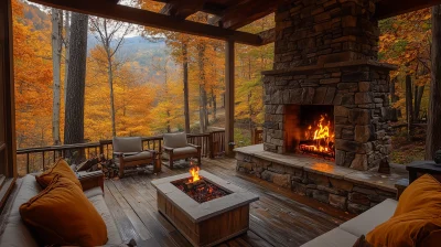 Luxury Villa Porch in Autumn Forest