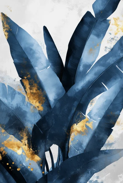 Blue Banana Leaves Abstract Art Painting