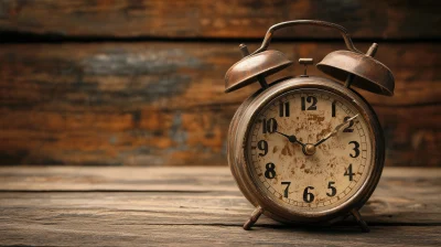 Retro Alarm Clock on Wooden Table