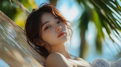 Serene Japanese Female Portrait on Hammock