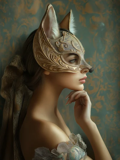 Vintage Portrait with Fox Mask