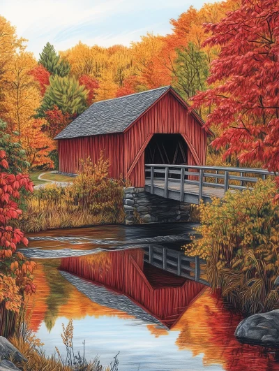 Old Wooden Covered Bridge Illustration