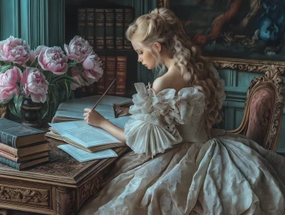 Aristocratic French Woman at Writing Desk