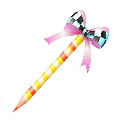 Pastel Color Pencil with Checkered Ribbon Bow Illustration