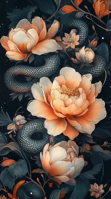 Serpent and Flowers Illustration