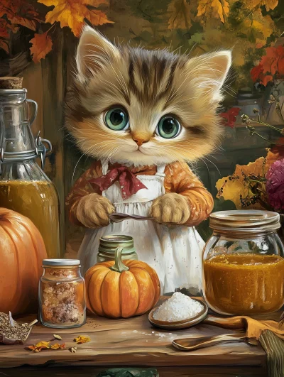 Kitty making pumpkin jam