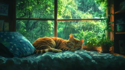 Lazy Cat in Rain