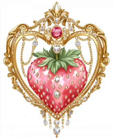 Pink Strawberry in Golden Frame