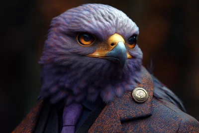 Regal Purple Feathered Hawk in Tweed Suit