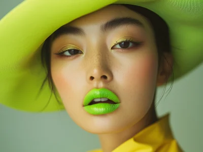 Futuristic Korean Woman with Neon Green Lipstick