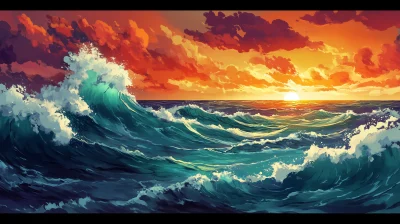 Ocean Sunset with Bold Strokes