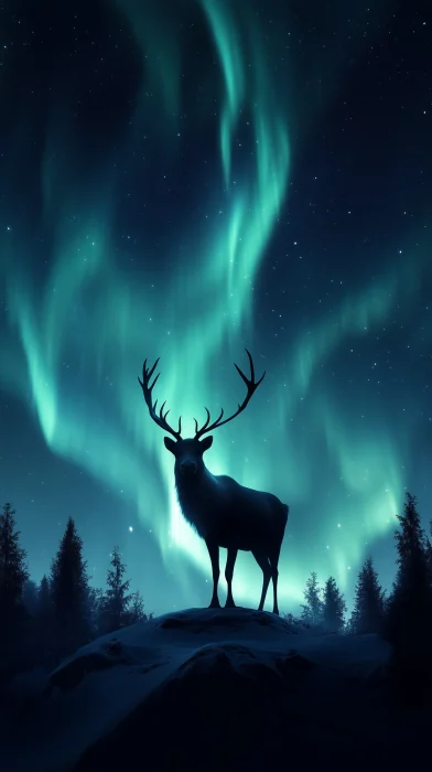 Northern Lights Reindeer Silhouette