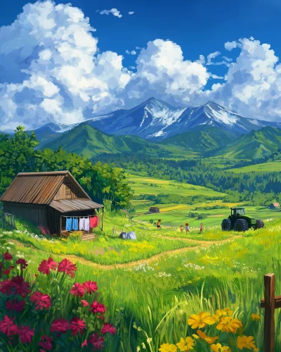 Idyllic Countryside Landscape Painting