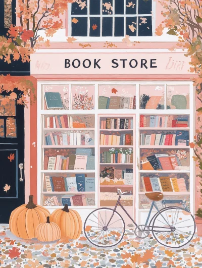 Autumnal Bookstore Front Illustration