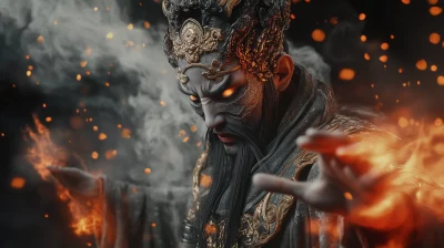 Ancient Chinese Nuo Opera Wizard in Shang Dynasty Style