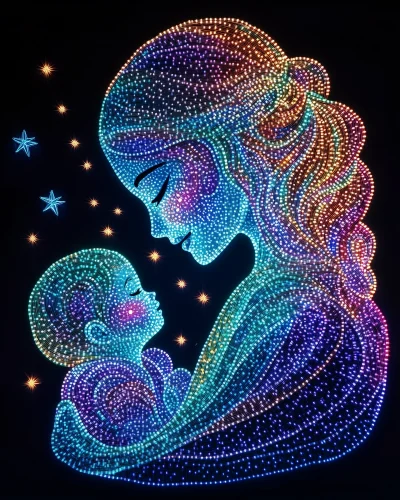 Neon Gradient Mother with Baby Art